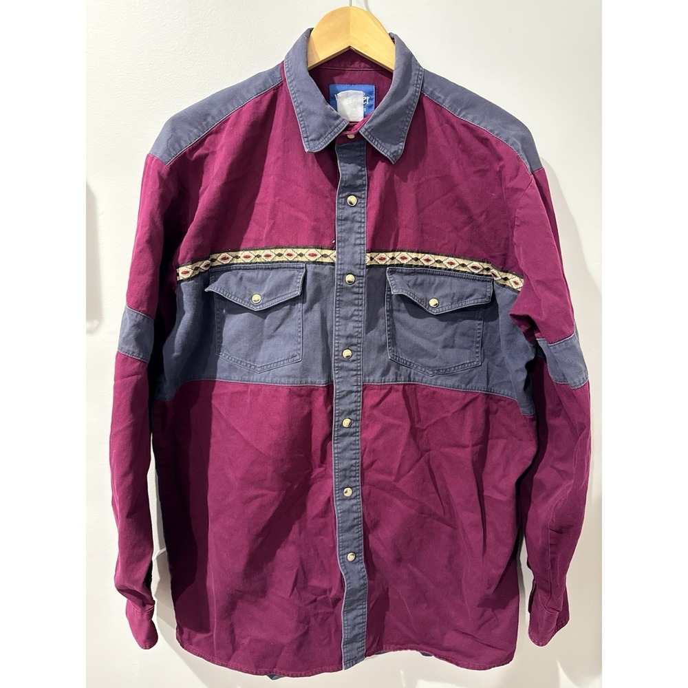 Vintage Wrangler Shirt Mens XL Purple Western Aztec Pearl Snap Long Sleeve 90s V